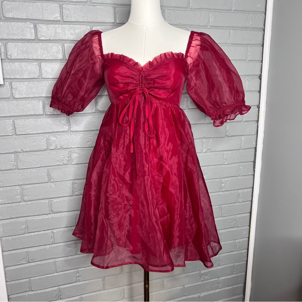 Altar’d State Red Babydoll Mini Mesh Dress Size Small - Picture 2 of 13